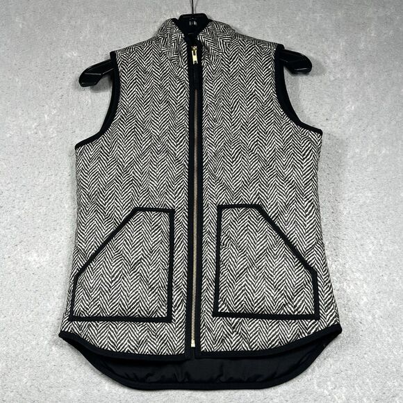 J Crew Vest Womens Size XXS Gray Black Full Zip Up Quilted Vest Sleeveless - Picture 1 of 11